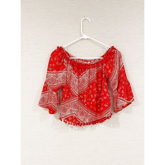 Revolve tularosa Alexa off shoulder bandana Pom Pom blouse - Picture 3 of 4
